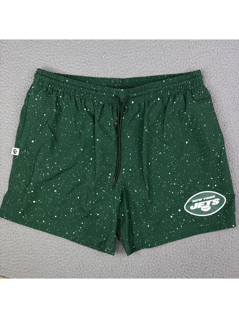 New York Jets Chalk Line Shorts Mens Sz L 34x6 Green Splatter NFL Athletic Lined